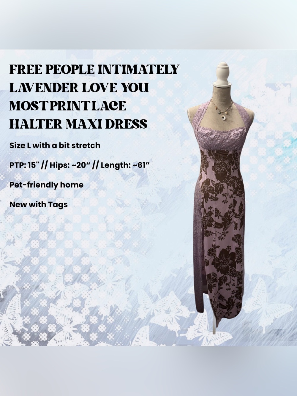 NWT Free People Intimately Love You Most Print Lace Halter Maxi Dress